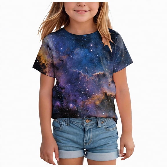 Taybagh Girls Shirts with Shiny Pattern Print Cute Summer Tops for Girls Glamorous Shirt Kids Clothes Soft