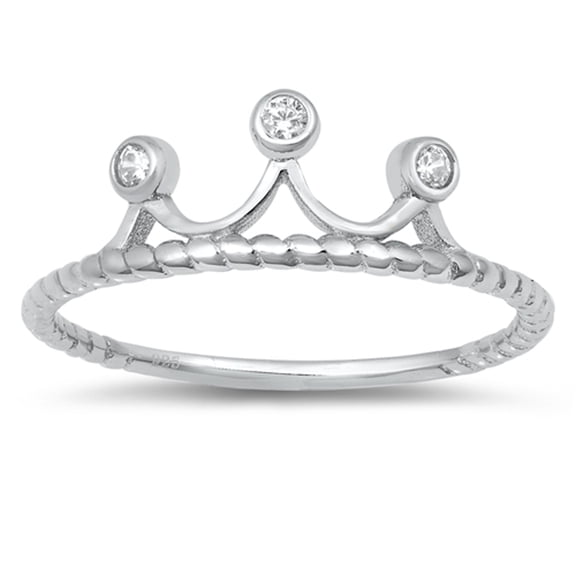 White Cubic Zirconia Twisted Rope Crown Ring .925 Sterling Silver Band Jewelry Female Male Size 7