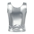 thumbnail image 5 of Jowowha Women U Neck Sleeveless Tank Top PVC Leather Zipper Camisole T Shirts Pole Dance Clubwear Silver S, 5 of 7