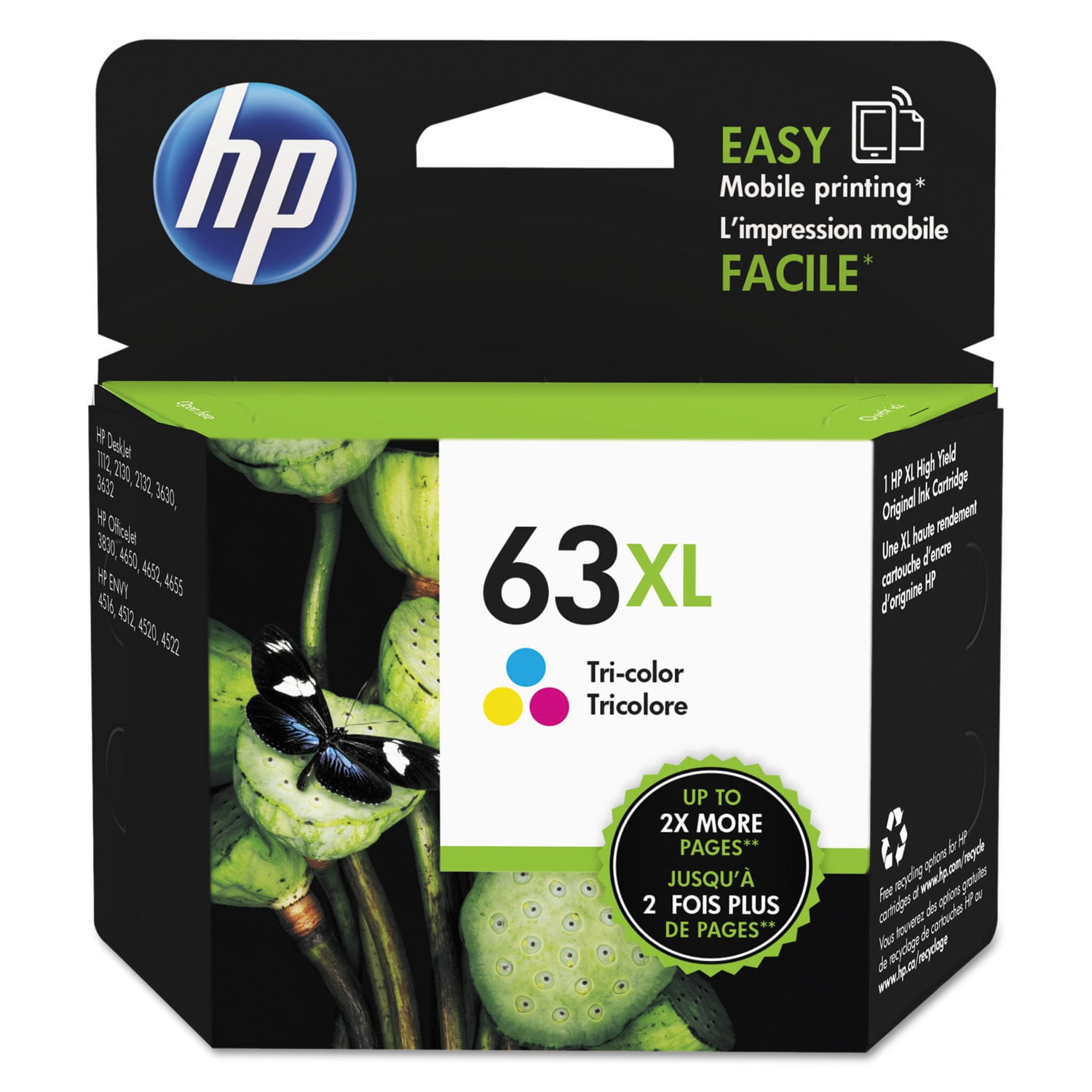 Work with HP Envy 4520 4516 Officejet 4650 3830 3831 4655 Deskjet 2130 2132 1112 3630 3633 OfficeWorld Remanufactured 63 63XL Ink Cartridge Replacement for HP 63XL 63 XL Ink Cartridge Black + Color 