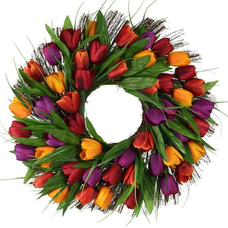 17inch Tulip Wreath Door Wreath,Artificial Flower Tulip ...