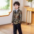 thumbnail image 3 of CUZIBR Kids Christmas Outfit Boys Formal Suits Four Piece Shirt Tuxedo Gentlemen Solid Color Jacket Shirts Trousers Bowtie Wedding Party Activist Dress Wear Fall Winter Outfits,Gold,9-10 Years, 3 of 6