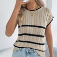 thumbnail image 4 of Women's Short Sleeve Sweater Summer Casual Striped Knit Crew Neck Cap Sleeve Shirts Trendy Tops Basic Blouses (XL, Khaki), 4 of 7