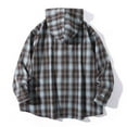 thumbnail image 2 of ZUKMRJPC Men's Vintage Checkered Shirts Casual Long Sleeve Drawstring Lazy-Style Button Down Hooded Shirt Fall Lightweight Loose Fit Shirt Jacket, 2 of 4