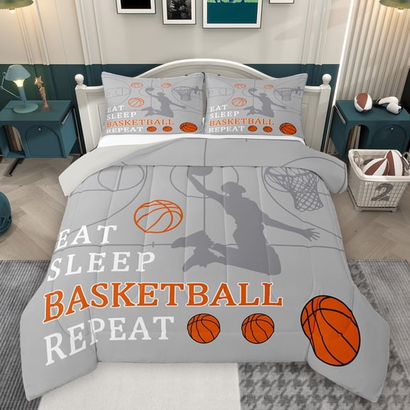 Castle Fairy Boys Girls Eat Sleep Basketball Bedding Comforter Set 2pcs,Ball Gamer Twin Comforter Sets Microfiber,Sport Theme Breathable Bedding Set,Luxury Bedroom Decor,Reversible