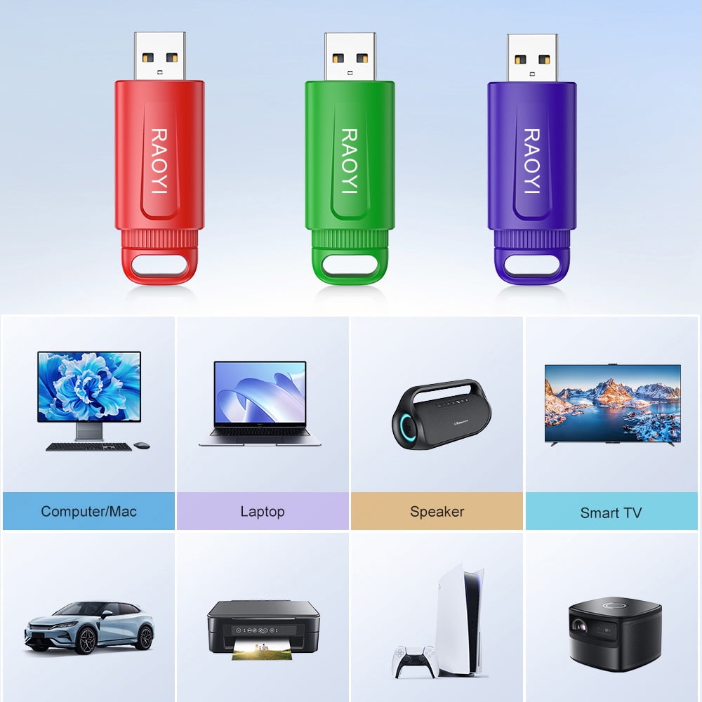 USB Flash Drive 32G 3 Pack, RAOYI Thumb Drive Retractable USB 2.0 Memory Stick Jump Drives 3 Colors