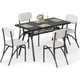 thumbnail image 1 of 4-person dining mesa set: moderno rectangular kitchen mesa con bouclé sillas y almacenamiento rack para small spaces, beige sillas y negra finish, 1 of 7
