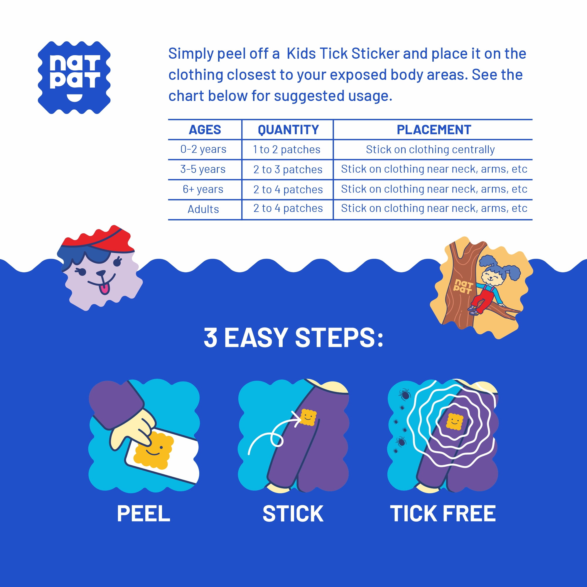 NATPAT TrailPatch Tick Repellent Stickers for Kids, 48 Count