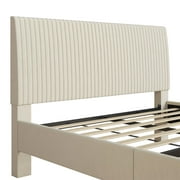 Mainstays Vera Upholstered Velvet Platform Bed, No Box Spring Required, Queen, Cream