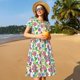 thumbnail image 4 of Easygdp Vector Mexican Otomi Style Bright para Vestido Transpirable de Mujer, Vestido Suelto de Manga Corta con Pliegues y Bolsillos para el Verano, 4 of 6