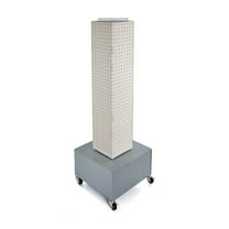 Azar Displays 703386-WHT White Four-Sided Pegboard Floor Display on Wheeled Metal Base. Spinner Rack Tower. Panel Size: 8"W x 40"H