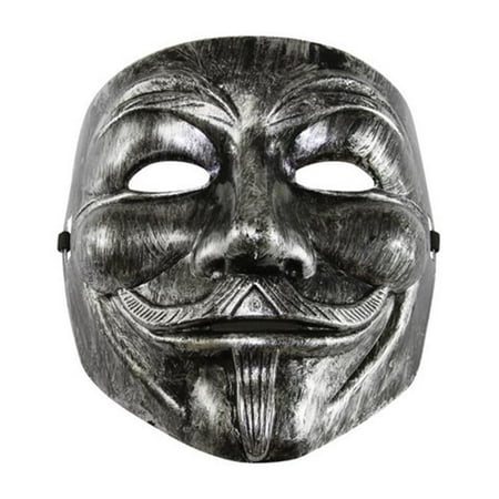 Silver V for Vendetta Guy Fawkes Plastic Costume Mask - One Size