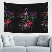 XMXT Wall Tapestry, Retro Audio Cassette Print Wall Decor Tapestry for Bedroom, 60 x 40 inches Black