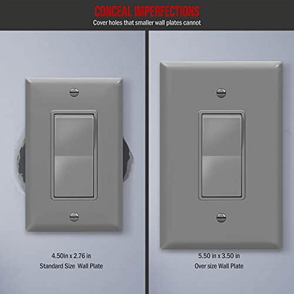ENERLITES Decorator Light Switch / Receptacle Outlet Wall Plate, Gloss Finish, Oversized 1-Gang, Unbreakable Polycarbonate, Gray
