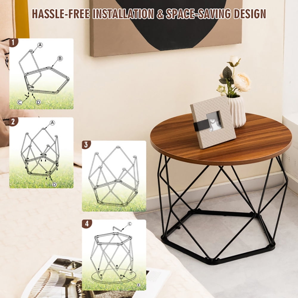 Finihen Coffee Table, Round Coffee Table, Set of 2 Modern Round Coffee Table with Pentagonal Steel Base, for Living Room, Reception Room, Rustic Brown Finihen Coffee Table, Round Coffee Table, Set of 2 Modern Round Coffee Table with Pentagonal Steel Base, for Living Room, Reception Room, Rustic Brown