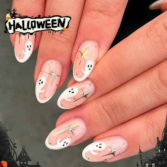 Yoyauz Coffin Pressed Nails Fake French Nails Full Coverage Acrylic Fake Nails for Ladies & Girls 24PCS