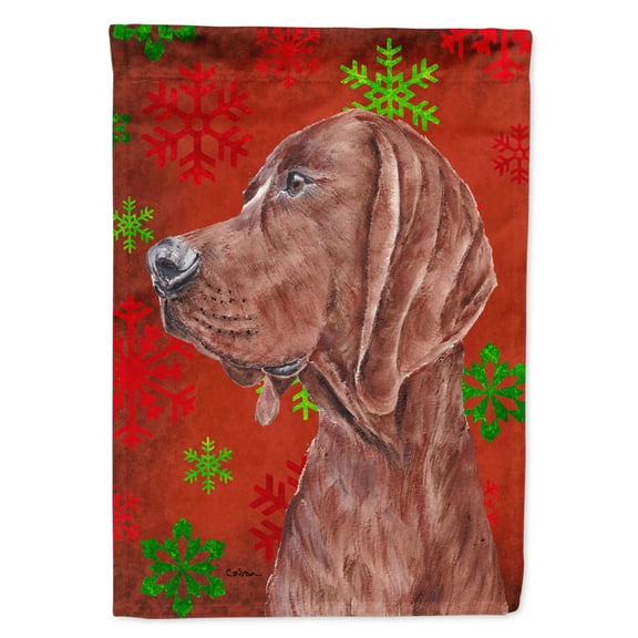 Redbone Coonhound Red Snowflakes Holiday Garden Flag