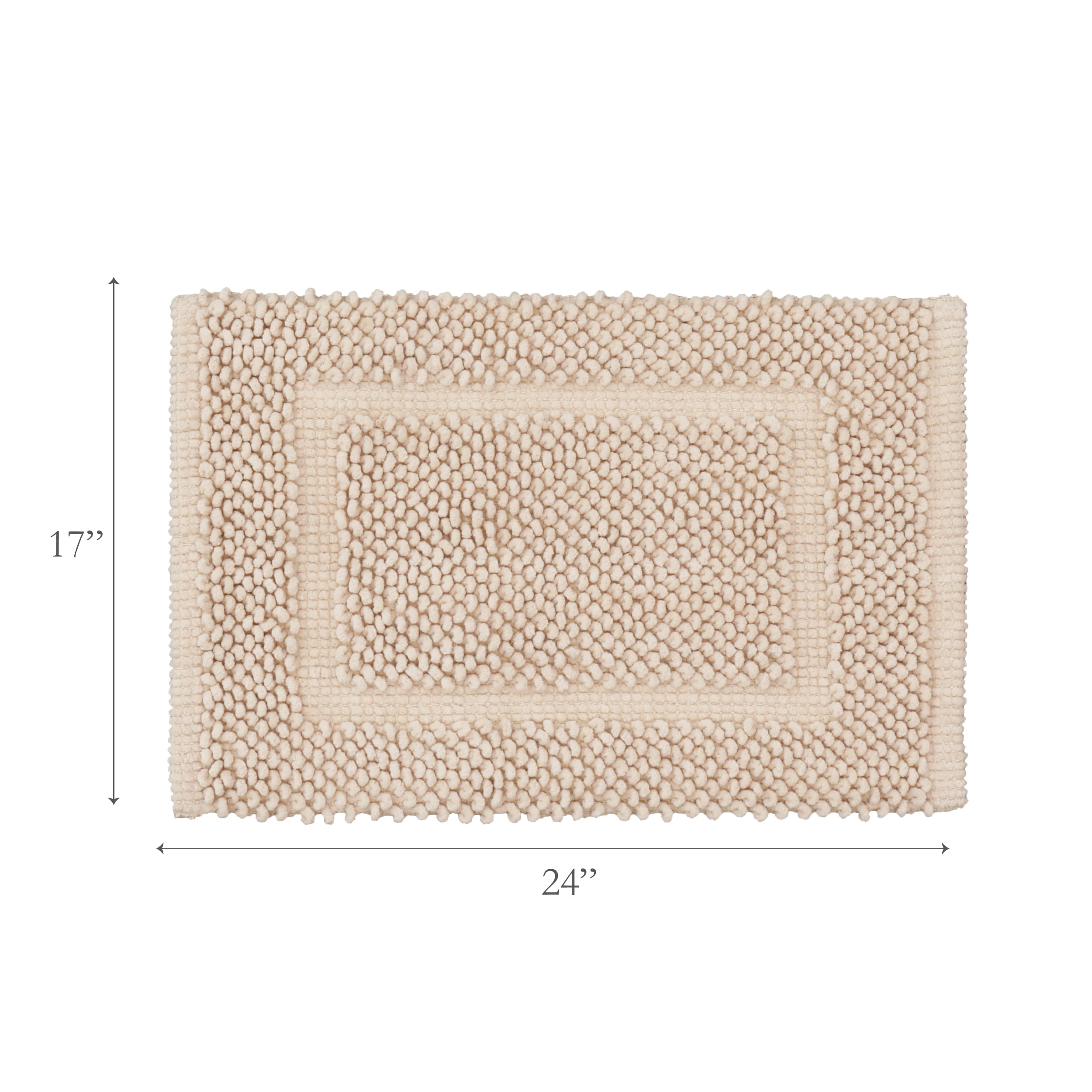 Jean Pierre New York Sophie Border 100% Cotton Bath Mat - Non-Slip Bath Rug - Ivory - 17" x 24"