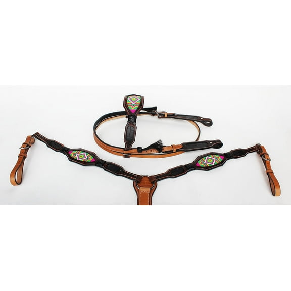Horse Show Bridle Western Leather Headstall Breast Collar 7924B