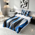 thumbnail image 3 of Manfei Abstract Wave Stripe Twin Sheets, Blue Black White Bedding, Black Reversible 3 Pieces1 Flat Sheet + 1 Fitted Sheet + 1 Pillowcase, 3 of 6