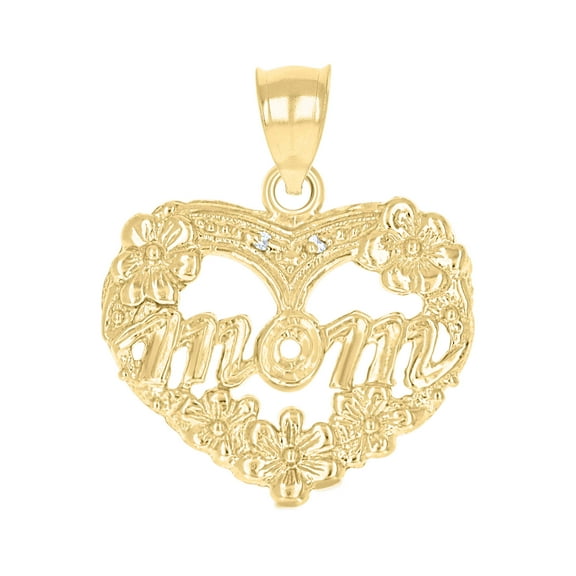 10kt Real Gold Two-Tone Womens Mom Heart Charm Pendant