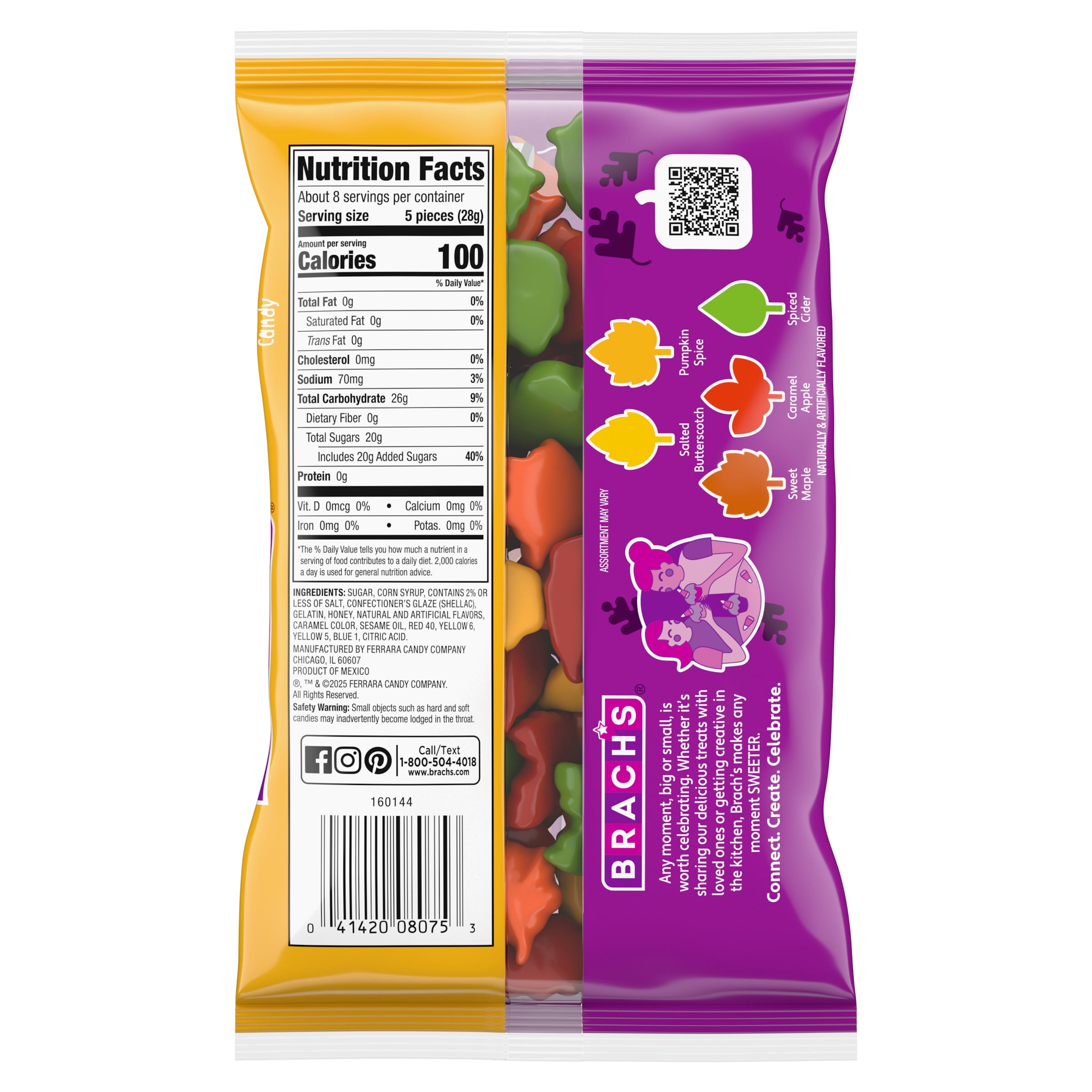 Brach's Autumn Leaves Mellowcreme Candy, Assorted Fall Flavors, Halloween Candy, 8 Ounces, Laydown Bag