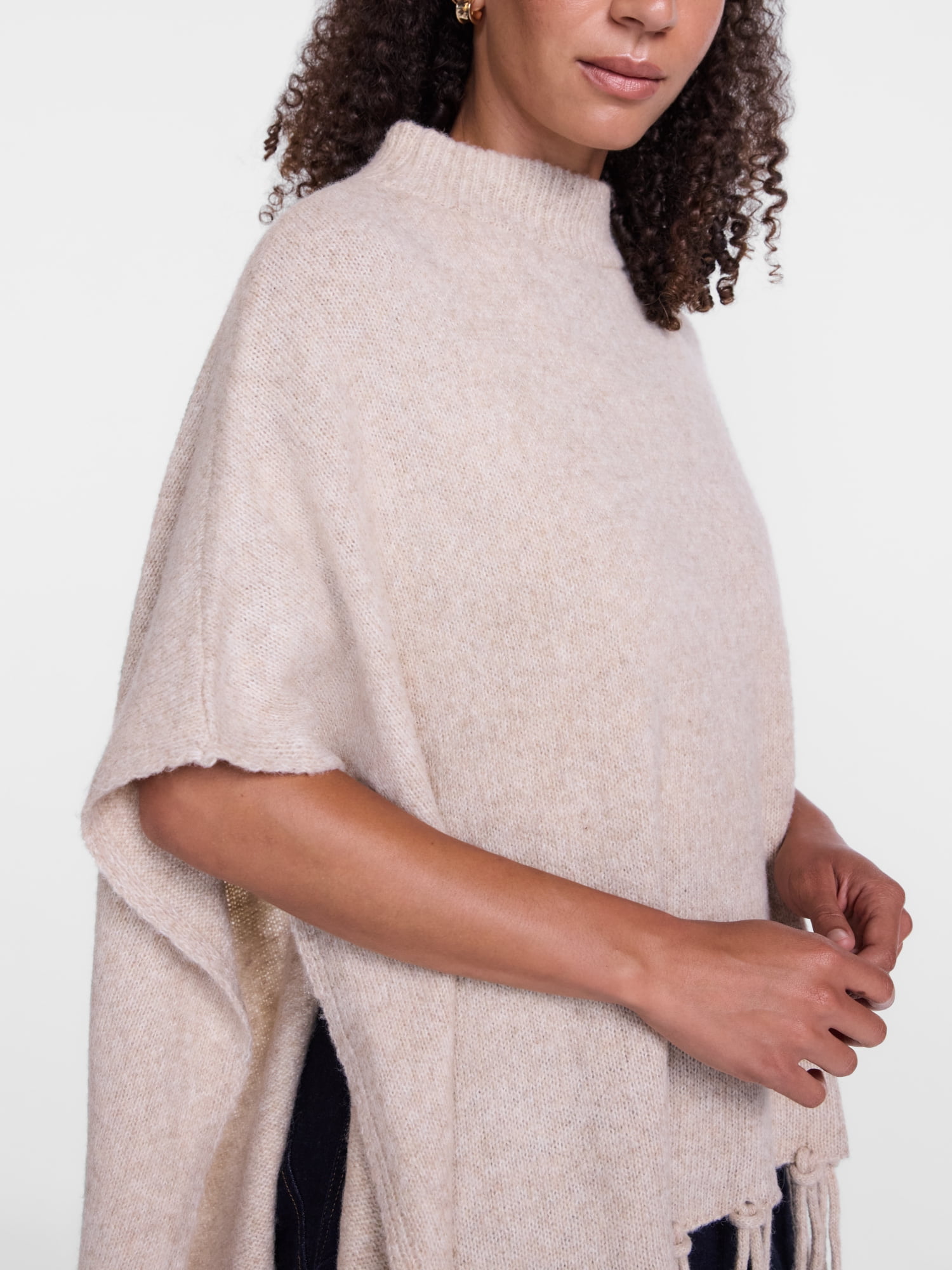 Scenario Women's Mock Neck Fringe Poncho, Sizes S-XL