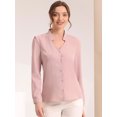 thumbnail image 2 of Elegante camisa abotonada cuello alto con escote en V recortado carrera primavera para mujer Rosa Gris M, 2 of 4