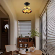 Open Box OUKANING 7.87 in. 1-Light Retro Elegant Colored Glass Shade Flush Mount Ceiling Light