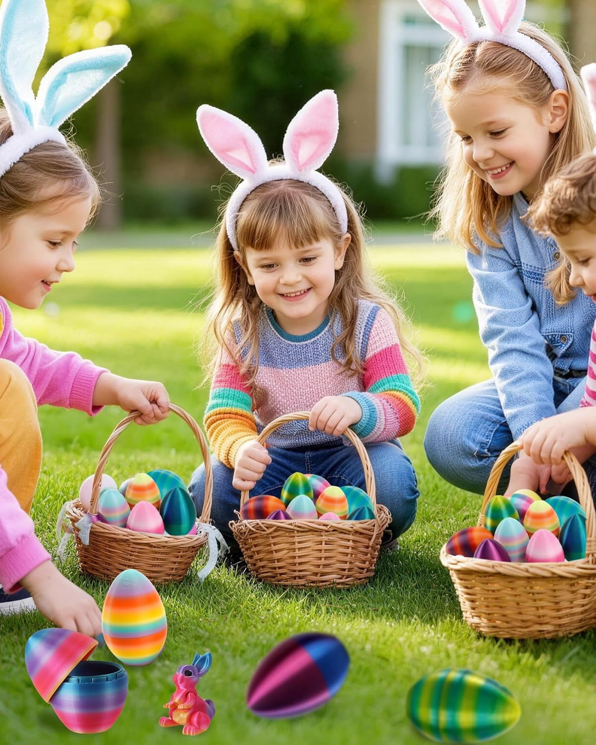 Luckky Easter Eggs, Colorful 3D Printed Bunny Eggs Fillers Toys, Suitable for Easter Basket Stuffers, Party Favors, Kids Gifts, Egg Hunts and Desktop Decor ()