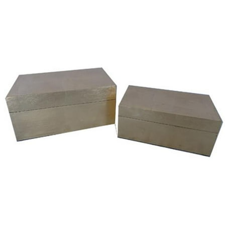 Cheungs FP-4451-2GD Set of 2 Gold Leaf Wood Box - 5 x 6.25 x 10.25 in.