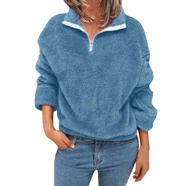 Gibobby Sudaderas con cremallera Sudadera informal de manga larga con cremallera para mujer con cordón suelto con cremallera de un (Azul, L)
