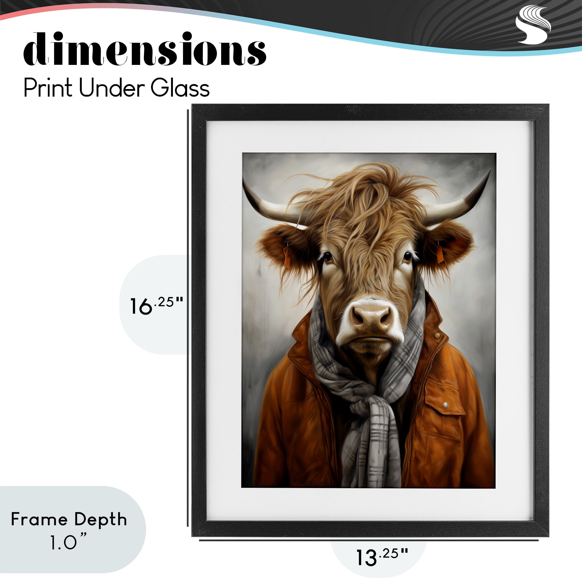 Stupell Industries Buster Bull Horn Portrait Black Framed Print Under Glass, design by Ray Powers
