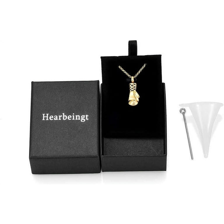 Boxing Glove Cremation Urn Necklace – Stainless Steel Memorial Jewelry For Ashes Keepsake, 20 Inch Chain