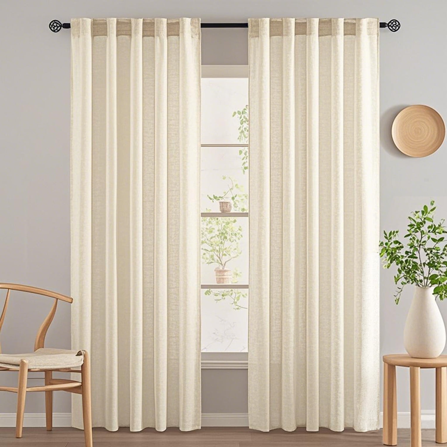 Linen Curtains 84 Inches Long 52" Wide for Bedroom Semi Sheer Natural Linen Window Drapes Ensure privacy Farmhouse Curtains Extra Wide Curtain Panels(2 Panels)