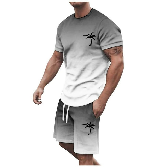 Men's Suits Casual Summer Tracksuit for Men Plus Size Short Sleeve O Neck Athletic Set with Color Block Drawstring Waist