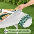 thumbnail image 5 of Vibrant Boho Floral Print Tablecloth - Elastic Hem Fits 52-56 Inch Round Tables - Stretchable Table Cover for Kitchen, 5 of 7