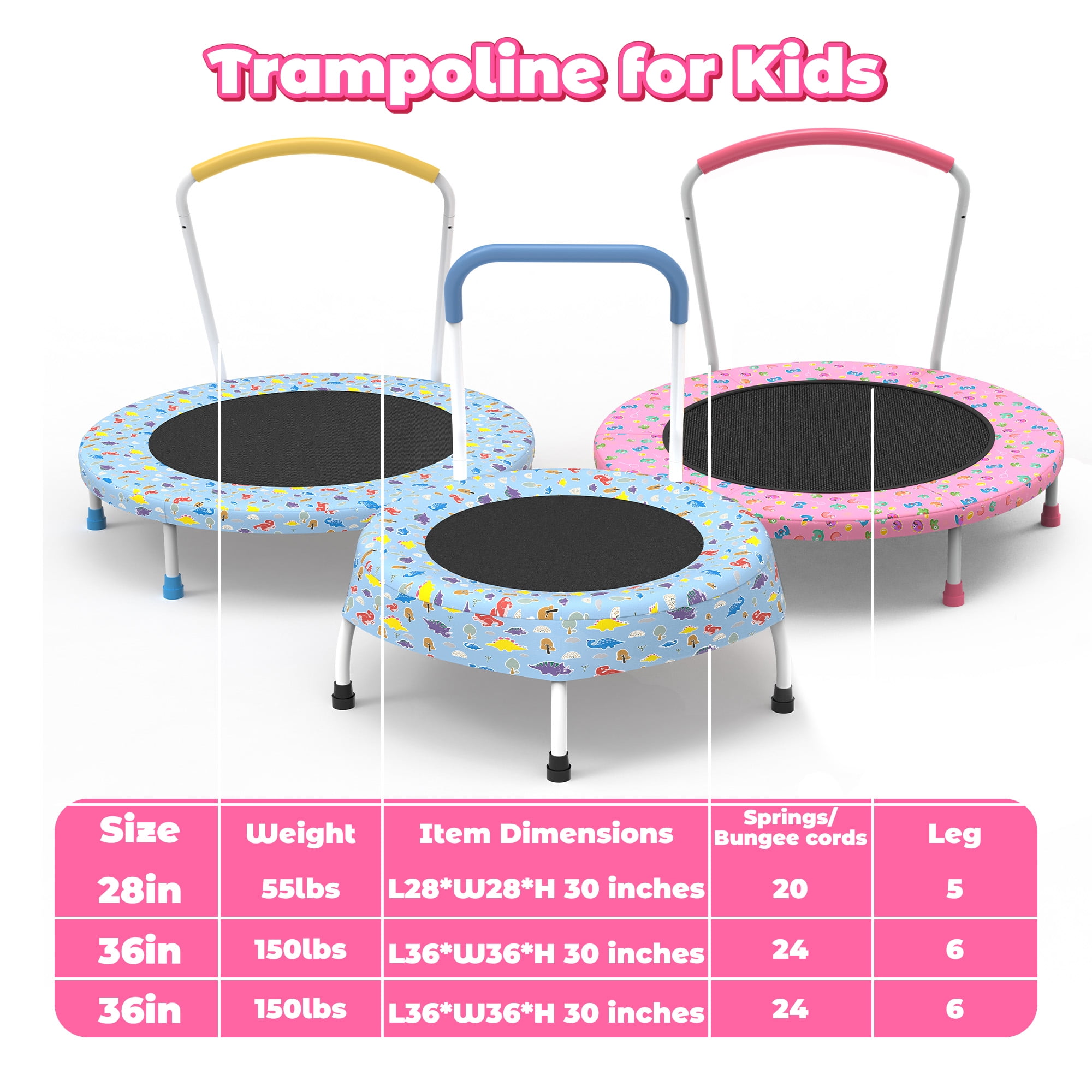 Mersco 36" Trampoline for Kids Indoor Trampoline with Handle for 2+ Years Kids