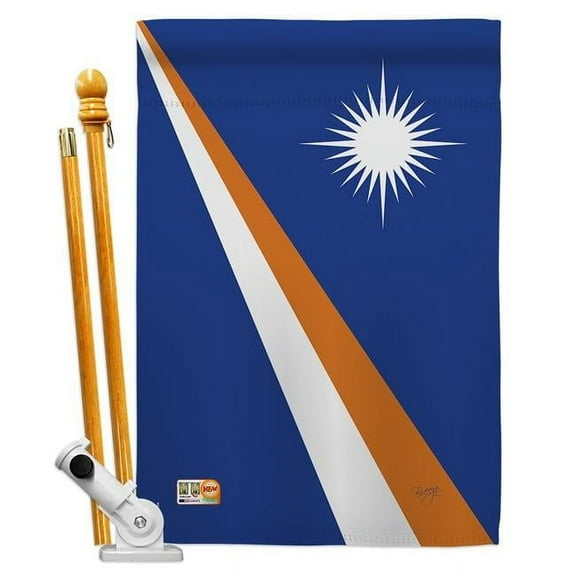 Breeze Decor BD-CY-HS-108356-IP-BO-D-US15-BD 28 x 40 in. Marshall Islands Flags of the World Nationality Impressions Decorative Vertical Double Sided House Flag Set with Pole Bracket Hardware