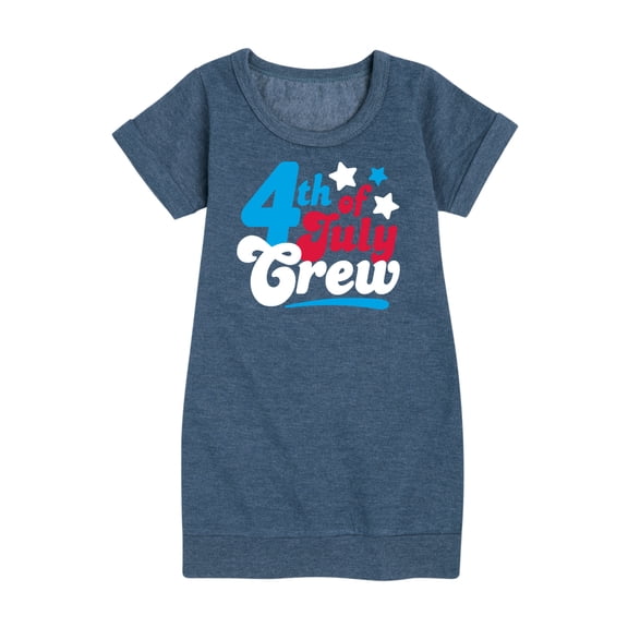 Instant Message - Fourth Of July Crew Retro Script - Toddler & Youth Girls Fleece Dress