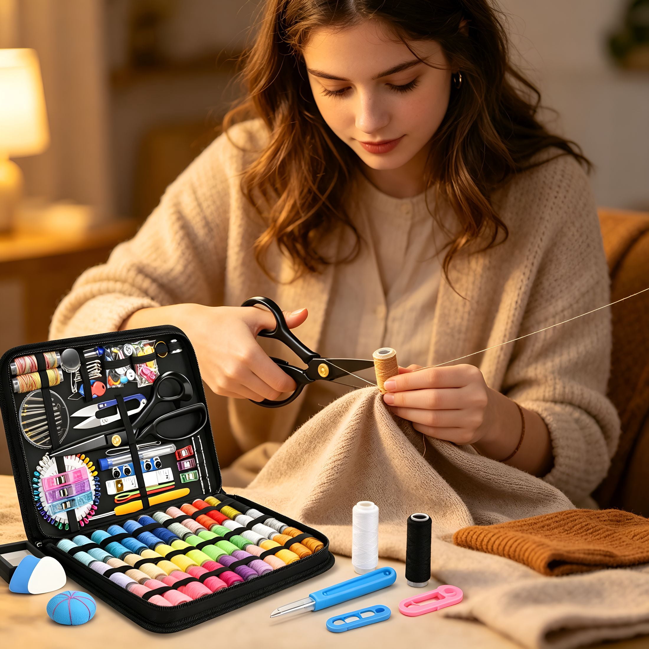 TUWAFE Sewing Kit for Adults with Heavy Duty Fabric Scissors,241 Pcs Hand Travel Sewing Kit Professional Needle and Thread Kit,Portable Sewing Supplies for Travel Home Beginners