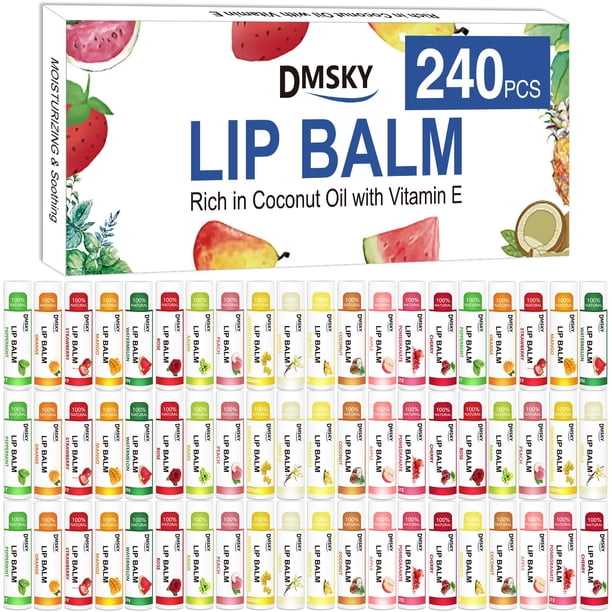 Bálsamo labial DMSKY, 240 unidades, natural, con vitamina E y aceite de coco