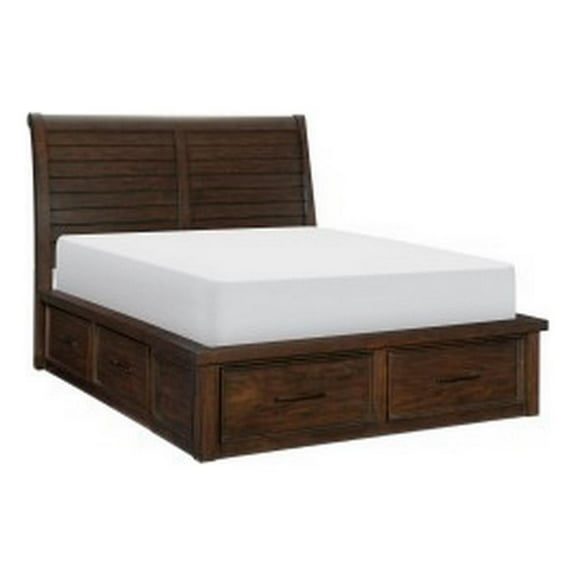 Benjara Daisy Queen Platform Bed, 6 Storage Drawers, Metal Handles, Brown Wood