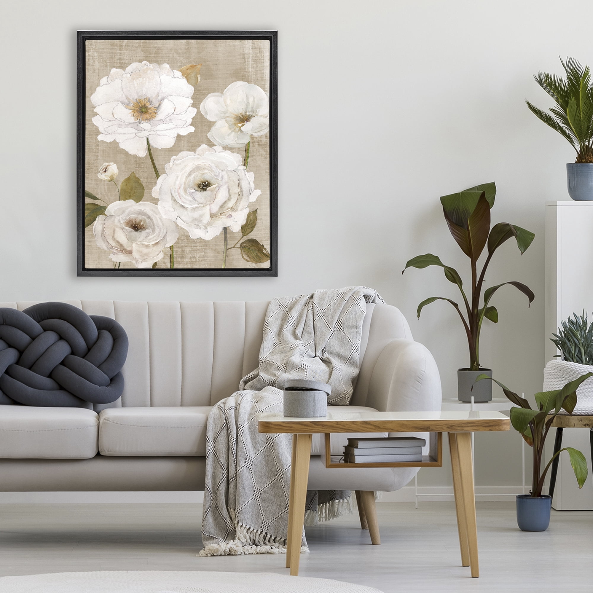 Stupell Industries Rustic Blooms in White Black Framed Floater Canvas Wall Art, design by Carol Robinson