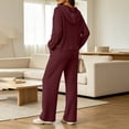 thumbnail image 4 of Ashirexll Pajamas for Women Set Ribbed Knit Hooded Long Sleeve Button Front Top with Matching Pants Loungewear Pajama Set, 4 of 7