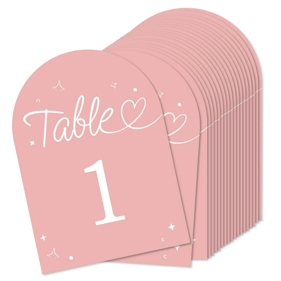 Big Dot of Happiness Wedding Hearts Pink Table Numbers Centerpieces, Double-Sided 5 x 7 inches Cards, Table Numbers - 1-20