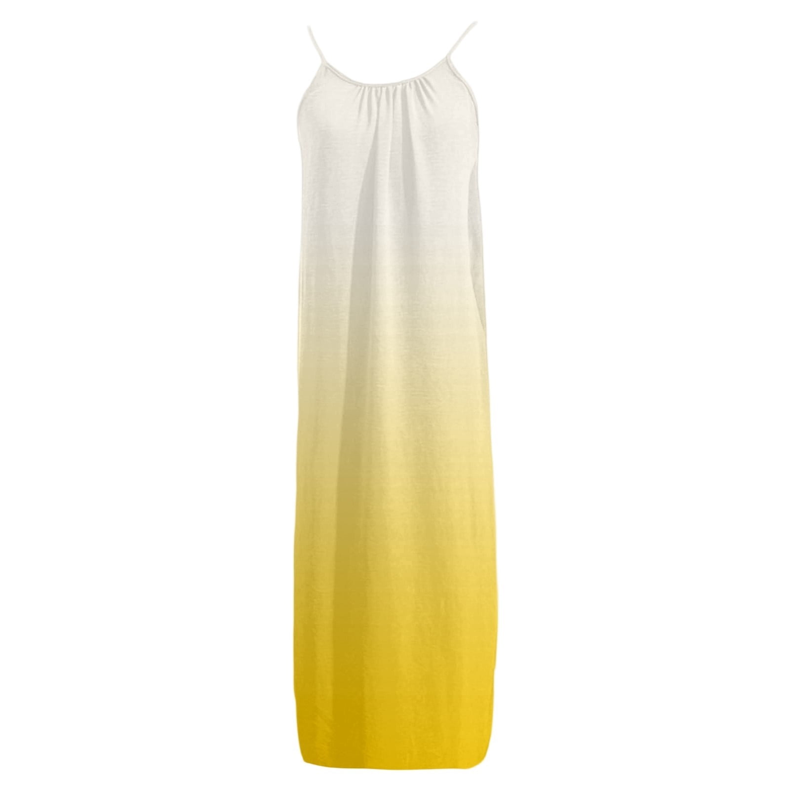 XIAOCHA Women's Ombre Maxi Dress Spaghetti Strap Low Back Loose Fit Dress Bohemian Beach Vacation Cover Up Dress