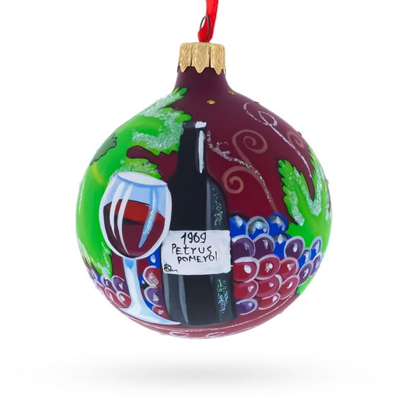 Red Wine Bottle Glass Ball Christmas Ornament 3.25 Inches