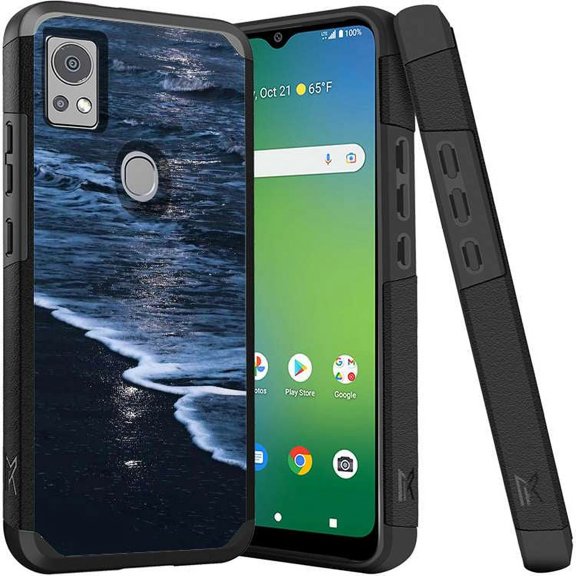 ANJ  Shockproof Dual Layer Slim Hard Case   Tempered Glass Cover Compatible with Icon 5, AT&T Motivate 4 - Beach at Night