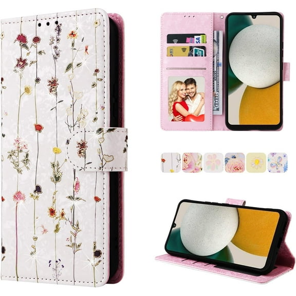 Wallet Case for Samsung Galaxy A34 5G, PU Leather Phone Case Kickstand RFID Blocking Flip Case with Card Slots Wrist Strap Relief Engraved Pattern Magnetic Closure Folio Case - Vine